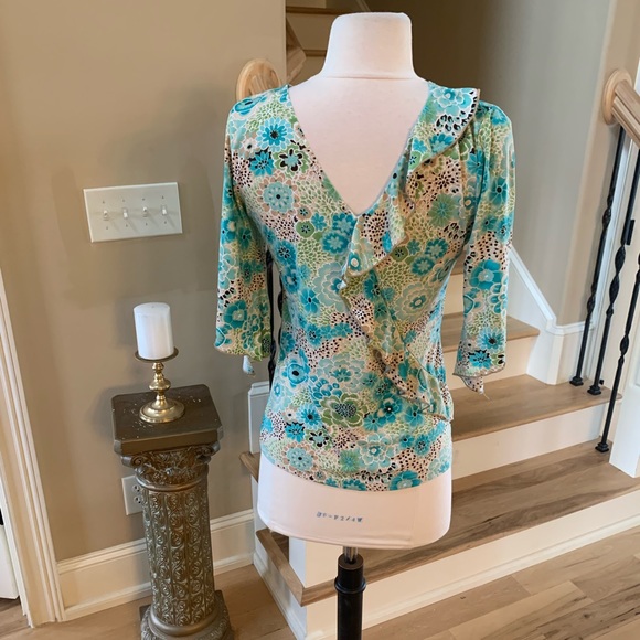 Saint Tropez West Tops - Saint Tropez West Top Groovy Silky Womens Small Floral Spring Hippie